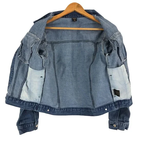 Tinsel Town Women's Small Blue Studded Button Front Denim Jean Jacket Cotton - Picture 6 of 9